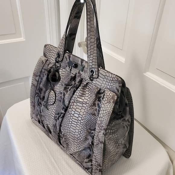 EC Tosca Blu Snakprint Leather Large Satchel/Tote Grey & Black - Picture 3 of 16